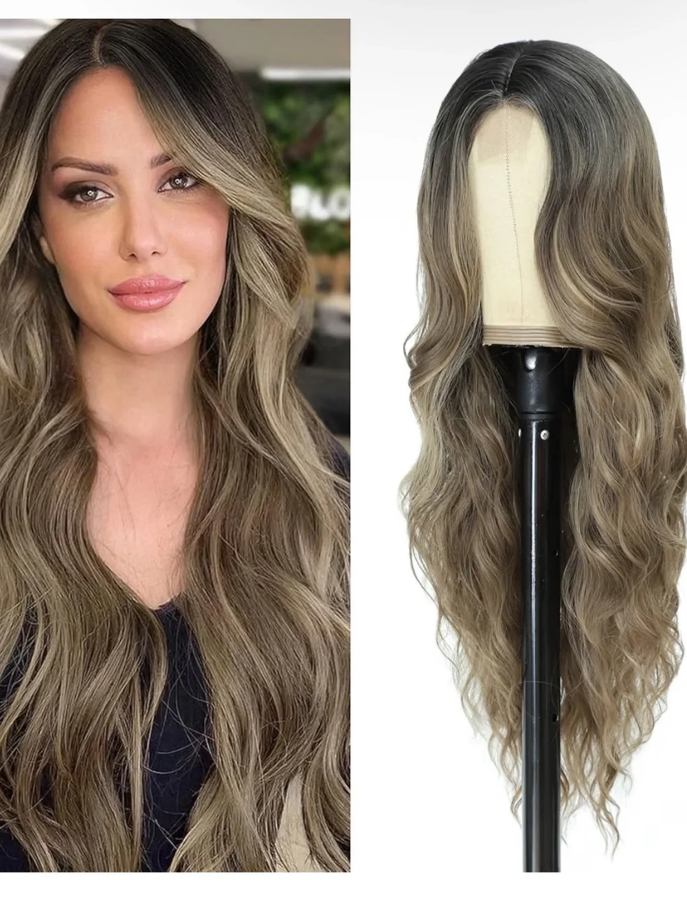 Long Wavy Middle Part Synthetic Wig in Ombre Brown